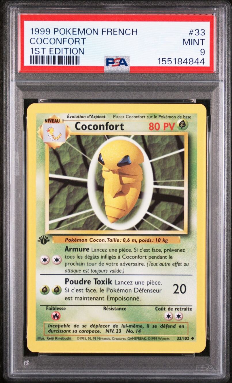 PSA 9 MINT Kakuna (Coconfort) 1st Edition 33/102 Pokémon 1999 French Base Set